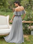 Women’s Off Shoulder Ruffle Thigh Slit Bridesmaid Dresses – Grey