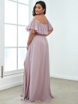 Women’s Off Shoulder Ruffle Thigh Slit Bridesmaid Dresses – Lilac