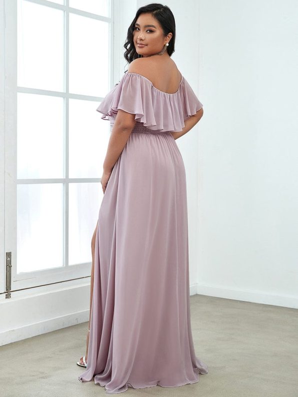 Women's Off Shoulder Ruffle Thigh Slit Bridesmaid Dresses - Lilac