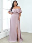 Women’s Off Shoulder Ruffle Thigh Slit Bridesmaid Dresses – Lilac