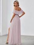 Women’s Off Shoulder Ruffle Thigh Slit Bridesmaid Dresses – Lilac