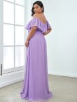 Women’s Off Shoulder Ruffle Thigh Slit Bridesmaid Dresses – Lavender