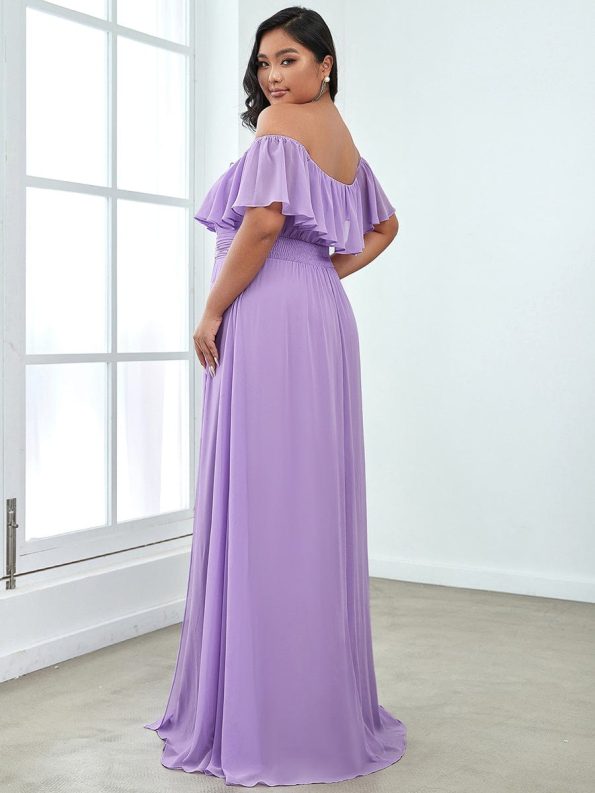 Women's Off Shoulder Ruffle Thigh Slit Bridesmaid Dresses - Lavender