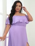 Women’s Off Shoulder Ruffle Thigh Slit Bridesmaid Dresses – Lavender