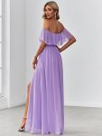 Women’s Off Shoulder Ruffle Thigh Slit Bridesmaid Dresses – Lavender