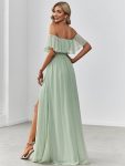 Women’s Off Shoulder Ruffle Thigh Slit Bridesmaid Dresses – Mint Green