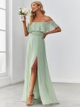 Women’s Off Shoulder Ruffle Thigh Slit Bridesmaid Dresses – Mint Green