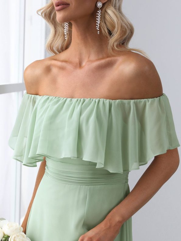 Women's Off Shoulder Ruffle Thigh Slit Bridesmaid Dresses - Mint Green