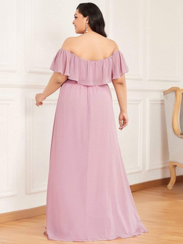 Women's Off Shoulder Ruffle Thigh Slit Bridesmaid Dresses - Mauve