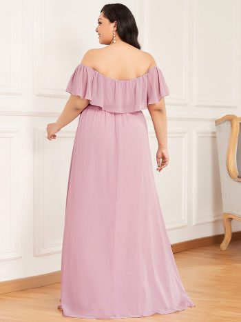 Plus Size Off the Shoulder Formal Bridesmaid Dress with Thigh Split - Mauve