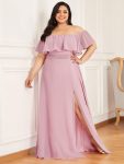 Plus Size Off the Shoulder Formal Bridesmaid Dress with Thigh Split – Mauve