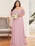 Women’s Off Shoulder Ruffle Thigh Slit Bridesmaid Dresses – Mauve