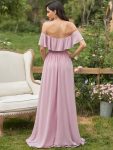 Women’s Off Shoulder Ruffle Thigh Slit Bridesmaid Dresses – Mauve