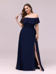 Plus Size Off the Shoulder Formal Bridesmaid Dress with Thigh Split – Navy Blue