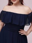 Plus Size Off the Shoulder Formal Bridesmaid Dress with Thigh Split – Navy Blue