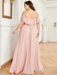 Women’s Off Shoulder Ruffle Thigh Slit Bridesmaid Dresses – Pink