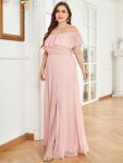 Women’s Off Shoulder Ruffle Thigh Slit Bridesmaid Dresses – Pink