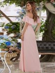 Women’s Off Shoulder Ruffle Thigh Slit Bridesmaid Dresses – Pink