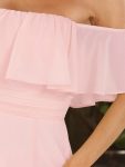 Women’s Off Shoulder Ruffle Thigh Slit Bridesmaid Dresses – Pink