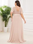 Long Empire Waist Bridesmaid Dress with Short Flutter Sleeves – Blush