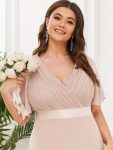 Long Empire Waist Bridesmaid Dress with Short Flutter Sleeves – Blush