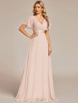 Long Empire Waist Bridesmaid Dress with Short Flutter Sleeves – Blush