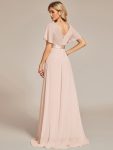 Long Empire Waist Bridesmaid Dress with Short Flutter Sleeves – Blush