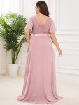 Long Empire Waist Bridesmaid Dress with Short Flutter Sleeves – Dusty Rose