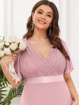 Long Empire Waist Bridesmaid Dress with Short Flutter Sleeves – Dusty Rose