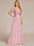 Long Empire Waist Bridesmaid Dress with Short Flutter Sleeves – Dusty Rose