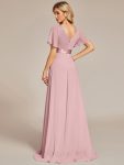 Long Empire Waist Bridesmaid Dress with Short Flutter Sleeves – Dusty Rose