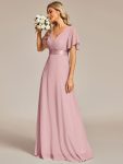 Long Empire Waist Bridesmaid Dress with Short Flutter Sleeves – Dusty Rose