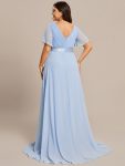 Long Empire Waist Bridesmaid Dress with Short Flutter Sleeves – Ice Blue