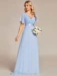 Long Empire Waist Bridesmaid Dress with Short Flutter Sleeves – Ice Blue