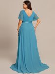 Long Empire Waist Bridesmaid Dress with Short Flutter Sleeves – Jade Blue