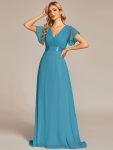 Long Empire Waist Bridesmaid Dress with Short Flutter Sleeves – Jade Blue