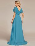 Long Empire Waist Bridesmaid Dress with Short Flutter Sleeves – Jade Blue