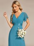 Long Empire Waist Bridesmaid Dress with Short Flutter Sleeves – Jade Blue