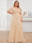 Long Empire Waist Bridesmaid Dress with Short Flutter Sleeves – Golden Roses