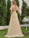 Long Empire Waist Bridesmaid Dress with Short Flutter Sleeves – Golden Roses