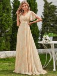 Long Empire Waist Bridesmaid Dress with Short Flutter Sleeves – Golden Roses