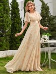 Long Empire Waist Bridesmaid Dress with Short Flutter Sleeves – Golden Roses