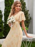 Long Empire Waist Bridesmaid Dress with Short Flutter Sleeves – Golden Roses