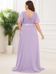 Long Empire Waist Bridesmaid Dress with Short Flutter Sleeves – Lavender