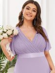 Long Empire Waist Bridesmaid Dress with Short Flutter Sleeves – Lavender