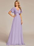 Long Empire Waist Bridesmaid Dress with Short Flutter Sleeves – Lavender