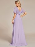 Long Empire Waist Bridesmaid Dress with Short Flutter Sleeves – Lavender