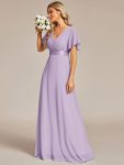 Long Empire Waist Bridesmaid Dress with Short Flutter Sleeves – Lavender