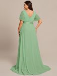 Long Empire Waist Bridesmaid Dress with Short Flutter Sleeves – Sage green