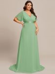 Long Empire Waist Bridesmaid Dress with Short Flutter Sleeves – Sage green